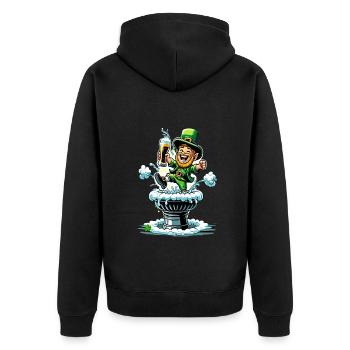 Springender Leprechaun (Irischer Kobold) - Unisex Premium Bio Zip Hoodie - Schwarz - Hinten - Nico (187cm)