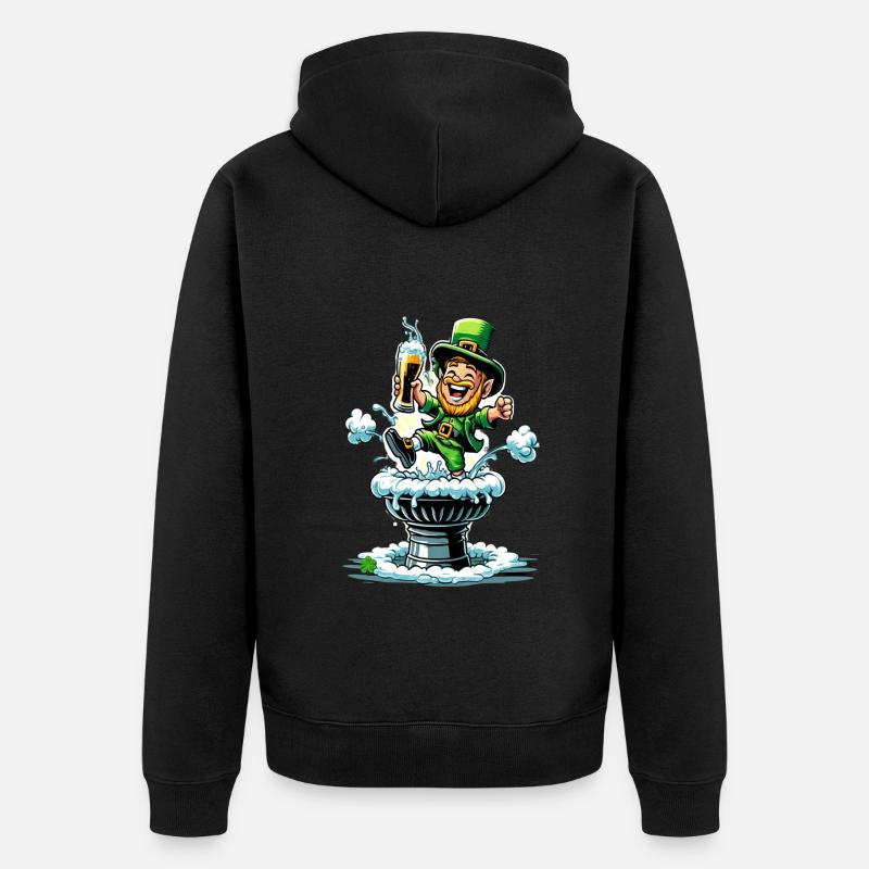 Springender Leprechaun (Irischer Kobold) - Unisex Premium Bio Zip Hoodie - Schwarz