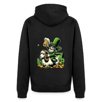 Bélier chevauchant un lutin (lutin irlandais) - Veste à capuche bio Premium Unisexe - noir - Dos - Nico (187cm)