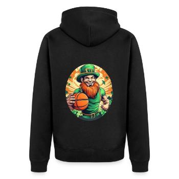 St. Patrick's Day Kleeblatt Basketball - Unisex Premium Bio Zip Hoodie - Schwarz - Hinten - Nico (187cm)