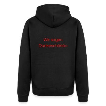 Wir sagen danke schön - Unisex Premium Bio Zip Hoodie - Schwarz - Hinten - Nico (187cm)