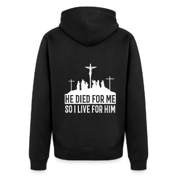 Christus He died for meT-Shirt - Unisex Premium Organic Zip Hoodie - black - Back - Nico (187cm)