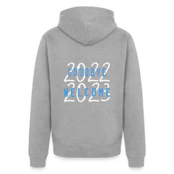 welcome 2023 - Veste à capuche bio Premium Unisexe - gris chiné - Dos - Nico (187cm)