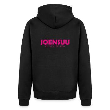 Joensuu - Finlande - Coordonnées - Longitude Latitu - Veste à capuche bio Premium Unisexe - noir - Dos - Nico (187cm)