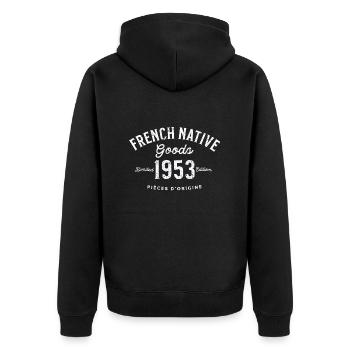 Französische einheimische Waren 1953 - Unisex Premium Bio Zip Hoodie - Schwarz - Hinten - Nico (187cm)