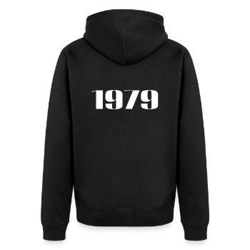 1979 - Geschenk geboren im Jahr 1979 - Unisex Premium Bio Zip Hoodie - Schwarz - Hinten - Nico (187cm)