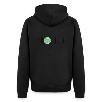 Beschütze die Welt - Unisex Premium Bio Zip Hoodie - Schwarz - Hinten - Nico (187cm)