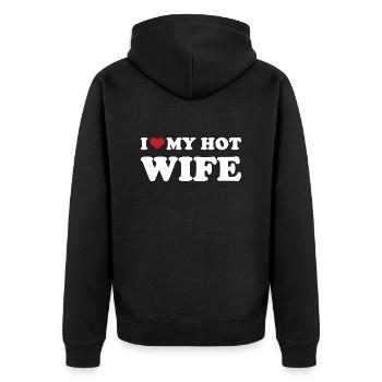 Ich Hearte Meine Heiße Frau - Unisex Premium Bio Zip Hoodie - Schwarz - Hinten - Nico (187cm)