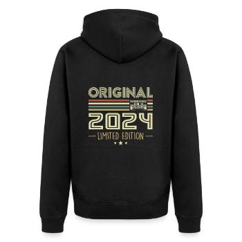 Vintage 2024 Original Vintage Retro Geburtstag - Unisex Premium Bio Zip Hoodie - Schwarz - Hinten - Nico (187cm)