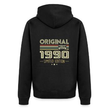 Vintage 1990er Jahre Original Vintage Retro Geburtstag - Unisex Premium Bio Zip Hoodie - Schwarz - Hinten - Nico (187cm)