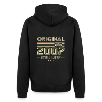 Jahrgang 2007 Original Vintage Retro Geburtstag - Unisex Premium Bio Zip Hoodie - Schwarz - Hinten - Nico (187cm)