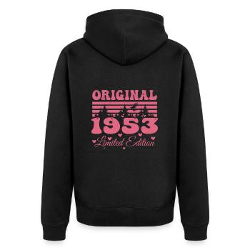 Cadeau 71e Anniversaire 1953 Femme | Né en 1953 - Veste à capuche bio Premium Unisexe - noir - Dos - Nico (187cm)