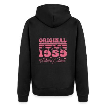 65. Geburtstagsgeschenk 1959 Frau | Geboren 1959 - Unisex Premium Bio Zip Hoodie - Schwarz - Hinten - Nico (187cm)
