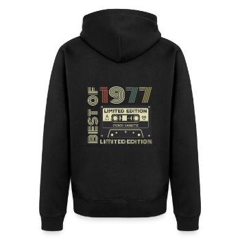 Millésime 1977 - cadeau d’anniversaire rétro 1977 - Veste à capuche bio Premium Unisexe - noir - Dos - Nico (187cm)