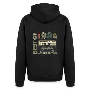 Jahrgang 1984 - 1984 Retro Geburtstagsgeschenk - Unisex Premium Bio Zip Hoodie - Schwarz - Hinten - Nico (187cm)