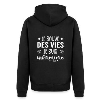 Ich bin ein Lebensretter, ich bin Krankenschwester - Unisex Premium Bio Zip Hoodie - Schwarz - Hinten - Nico (187cm)