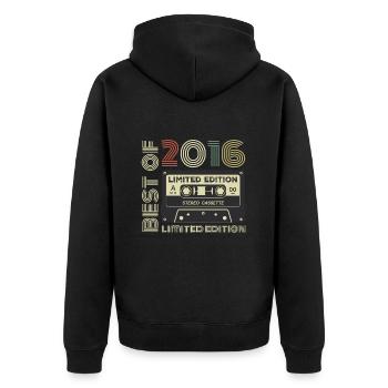 Millésime 2016 - cadeau d’anniversaire rétro 2016 - Veste à capuche bio Premium Unisexe - noir - Dos - Nico (187cm)