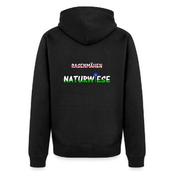 Contra Rasenmähen, pro Naturwiese - Unisex Premium Bio Zip Hoodie - Schwarz - Hinten - Nico (187cm)