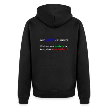 Wer auffällt ist anders! - Unisex Premium Bio Zip Hoodie - Schwarz - Hinten - Nico (187cm)
