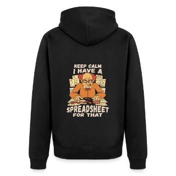 Bleib ruhig, ich habe eine Tabelle dafür - Unisex Premium Bio Zip Hoodie - Schwarz - Hinten - Nico (187cm)
