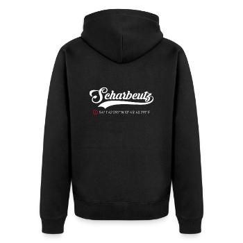 Scharbeutz Koordinaten - Unisex Premium Bio Zip Hoodie - Schwarz - Hinten - Nico (187cm)