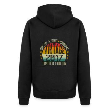 Vintage Born in 2017 Retro Anniversary Gift 2017 - Unisex Premium Organic Zip Hoodie - black - Back - Nico (187cm)