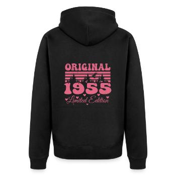 Geschenk zum 69. Geburtstag der Frau 1955 | Jahrgang 1955 - Unisex Premium Bio Zip Hoodie - Schwarz - Hinten - Nico (187cm)