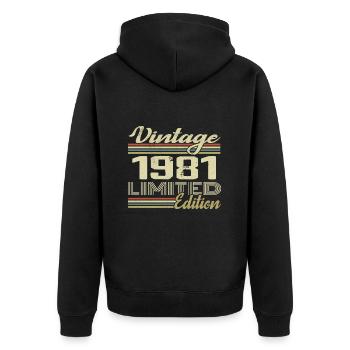 Geburtstag 43 Jahre Jahrgang 1981 Geschenk 1981 - Unisex Premium Bio Zip Hoodie - Schwarz - Hinten - Nico (187cm)