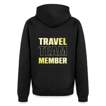 Reisen Team - Unisex Premium Bio Zip Hoodie - Schwarz - Hinten - Nico (187cm)