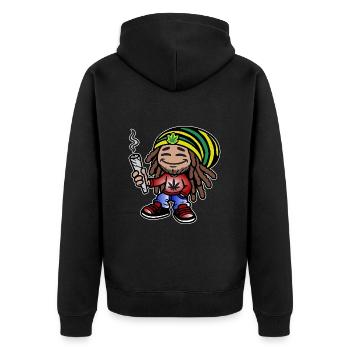 Dreadlock Smoker - Stoned man - High & Happy - Unisex Premium Bio Zip Hoodie - Schwarz - Hinten - Nico (187cm)