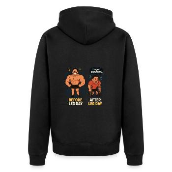 Vorher Nachher Beintraining – Leg Day Gym Design - Unisex Premium Bio Zip Hoodie - Schwarz - Hinten - Nico (187cm)