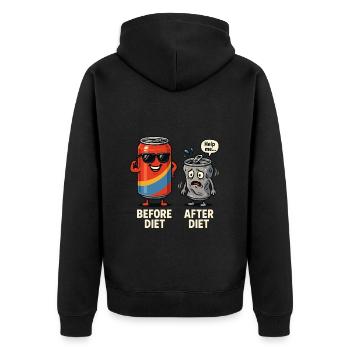 Vor der Diät – Nach der Diät lustiger Cartoon - Unisex Premium Bio Zip Hoodie - Schwarz - Hinten - Nico (187cm)