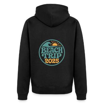 Beach Trip 2025 – Sommerurlaub - Unisex Premium Bio Zip Hoodie - Schwarz - Hinten - Nico (187cm)