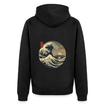 Die große Welle von Kanagawa – Japan Art - Unisex Premium Bio Zip Hoodie - Schwarz - Hinten - Nico (187cm)