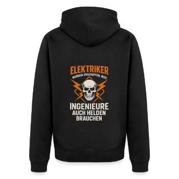 Elektriker – Helden der Ingenieure - Unisex Premium Bio Zip Hoodie - Schwarz - Hinten - Nico (187cm)