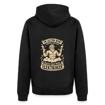Elektriker als Zeus des Alltags - Unisex Premium Bio Zip Hoodie - Schwarz - Hinten - Nico (187cm)