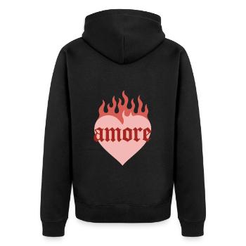Amore in Gothic font with fire - Unisex Premium Organic Zip Hoodie - black - Back - Nico (187cm)