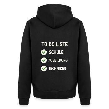 To-Do Liste: Ausbildung geschafft - Unisex Premium Bio Zip Hoodie - Schwarz - Hinten - Nico (187cm)