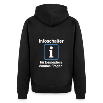 Infoschalter für dumme Fragen - Unisex Premium Bio Zip Hoodie - Schwarz - Hinten - Nico (187cm)