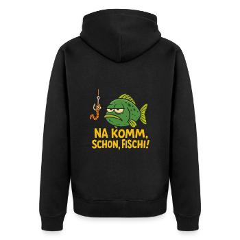 Na komm schon Fischi – Comicmotiv - Unisex Premium Bio Zip Hoodie - Schwarz - Hinten - Nico (187cm)