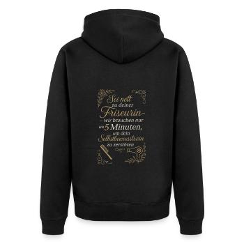 Friseurin mit Macht - Unisex Premium Bio Zip Hoodie - Schwarz - Hinten - Nico (187cm)
