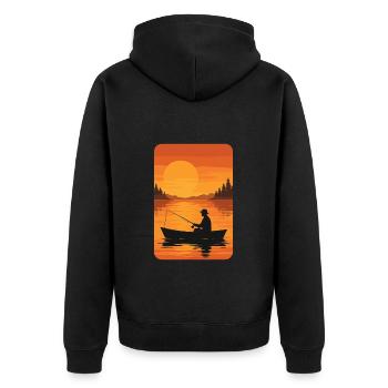 Angeln bei Sonnenuntergang - Unisex Premium Bio Zip Hoodie - Schwarz - Hinten - Nico (187cm)