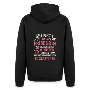 Friseurin zerstört dein Ego - Unisex Premium Bio Zip Hoodie - Schwarz - Hinten - Nico (187cm)
