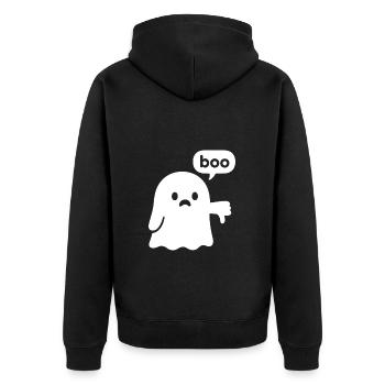 Ghost with thumbs down – boo! - Unisex Premium Organic Zip Hoodie - black - Back - Nico (187cm)