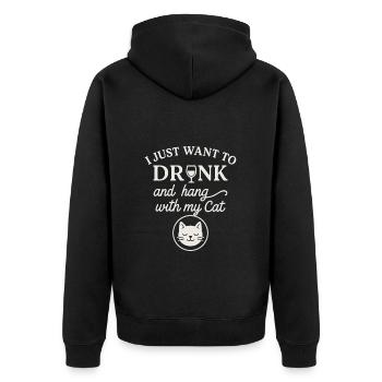 Wine and cat love combined - Unisex Premium Organic Zip Hoodie - black - Back - Nico (187cm)