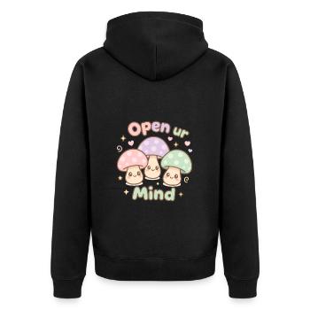 Open ur Mind – Süße Pilze - Unisex Premium Bio Zip Hoodie - Schwarz - Hinten - Nico (187cm)
