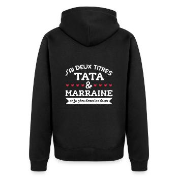 tata et Marraine, Marraine - Famille - Tata - Veste à capuche bio Premium Unisexe - noir - Dos - Nico (187cm)