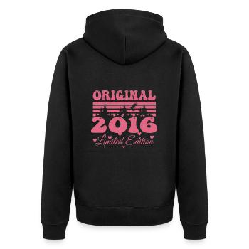 8th Birthday Gift 2016 Woman | Born in 2016 - Unisex Premium Organic Zip Hoodie - black - Back - Nico (187cm)