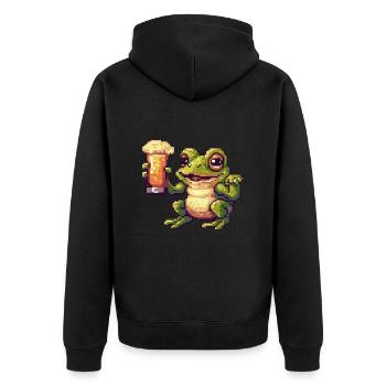Frosch Pixel Bier - Unisex Premium Bio Zip Hoodie - Schwarz - Hinten - Nico (187cm)