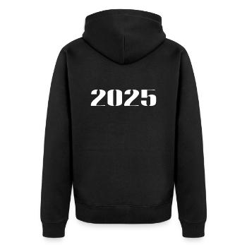 2025 - Geschenk geboren im Jahr 2025 - Unisex Premium Bio Zip Hoodie - Schwarz - Hinten - Nico (187cm)